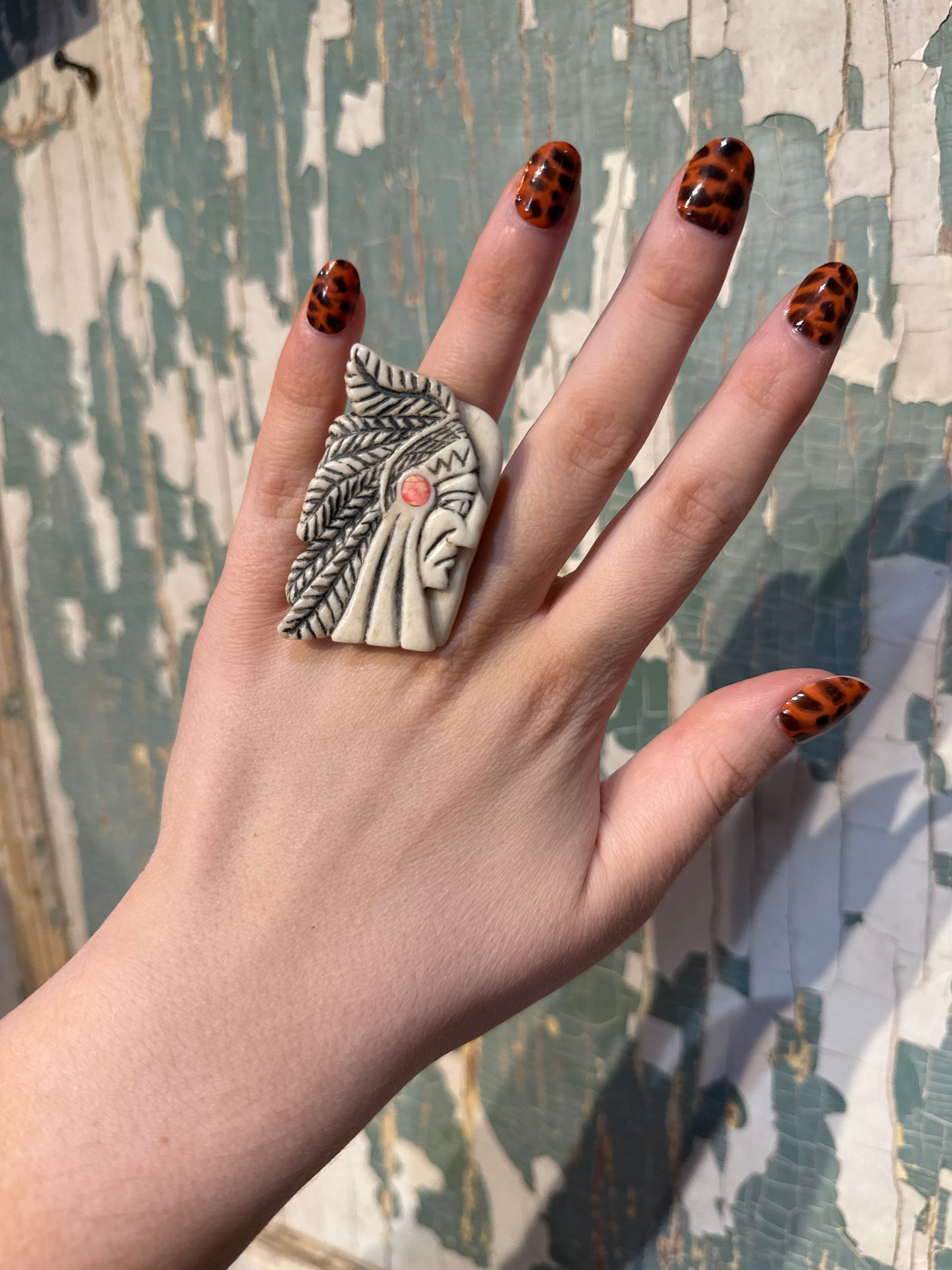 Chief Hand Carved Moose Antler Ring Shed Size 6