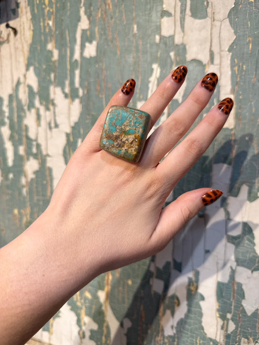 Turquoise Hand Carved Moose Antler Shed Ring Size 7 - 7 1/2