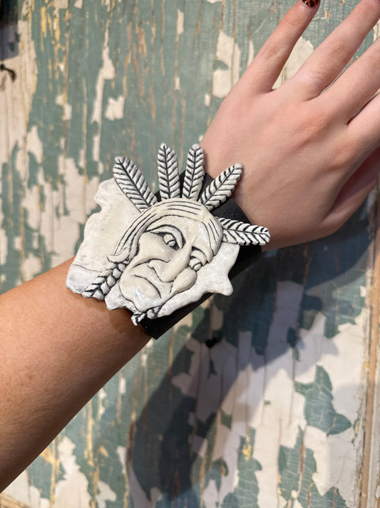 Chief Hand Carved Moose Antler Shed on Large Cuff
