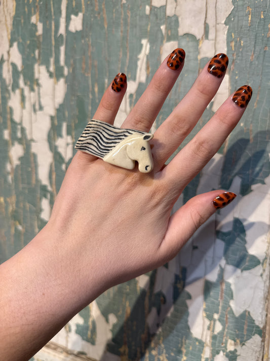 Horse Hand Carved Moose Antler Shed Ring Size 6