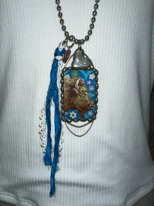 Blue Buffalo Tin Necklace