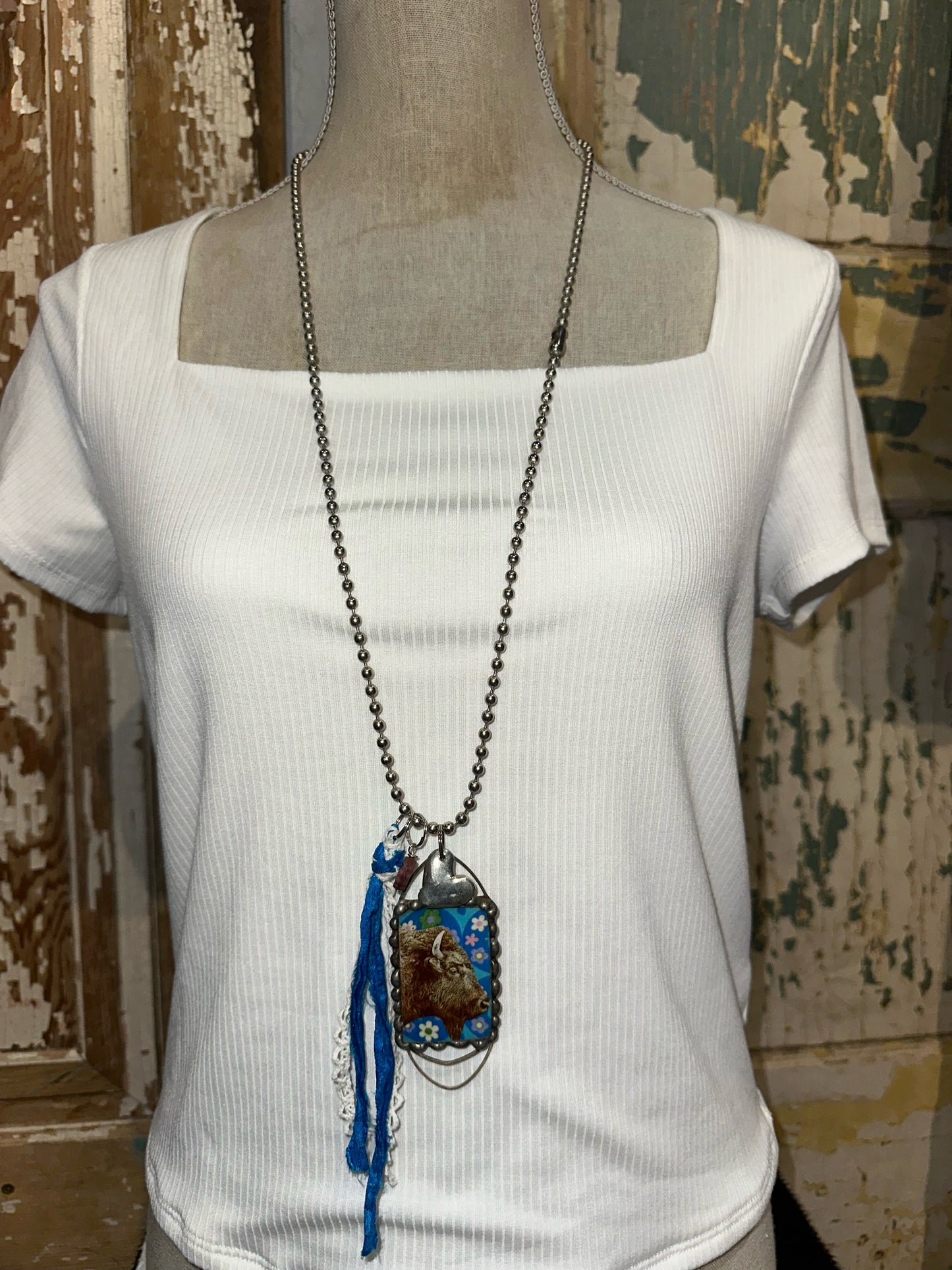 Blue Buffalo Tin Necklace