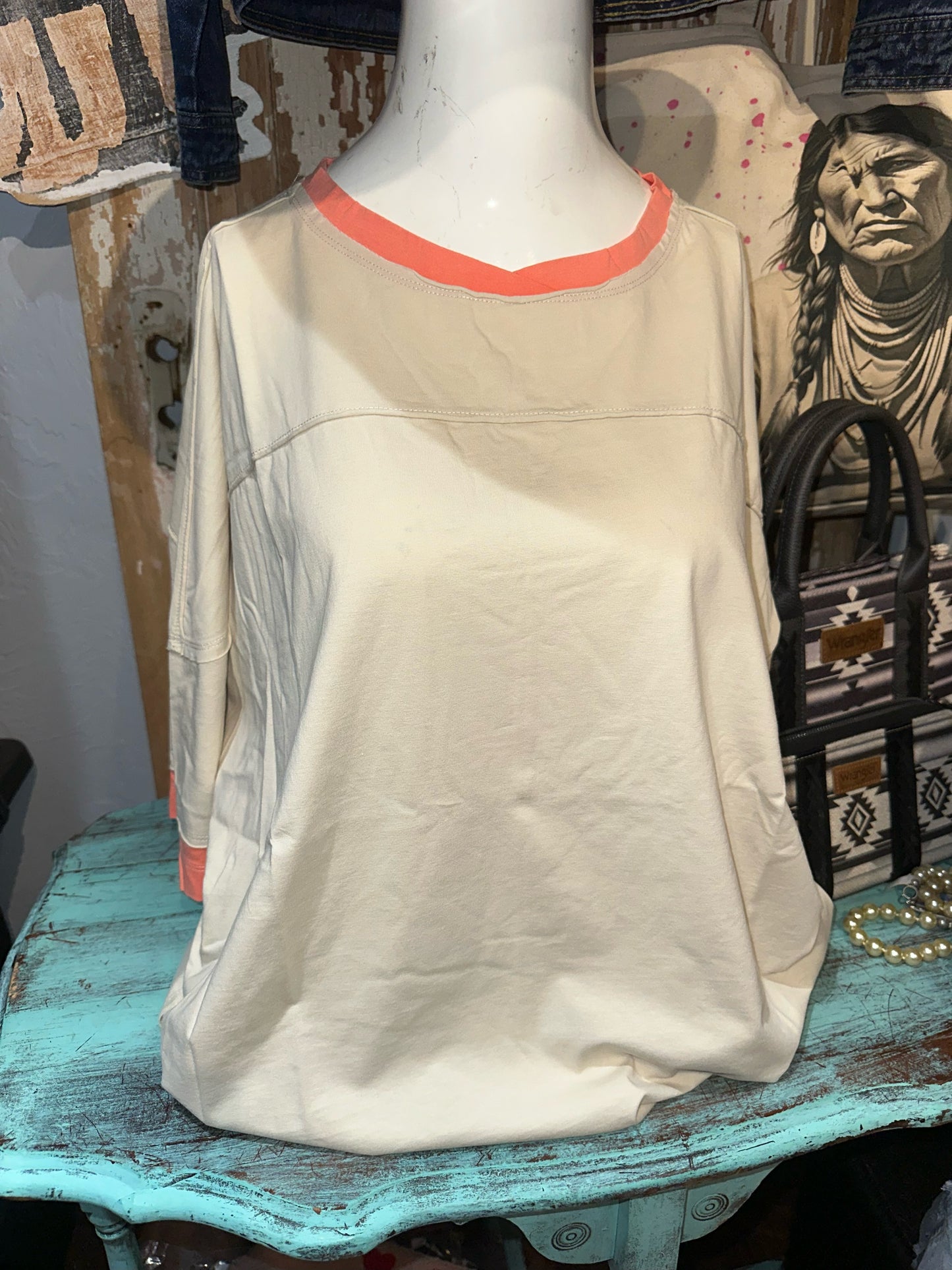 Easel Tan and Pink Layering Tee