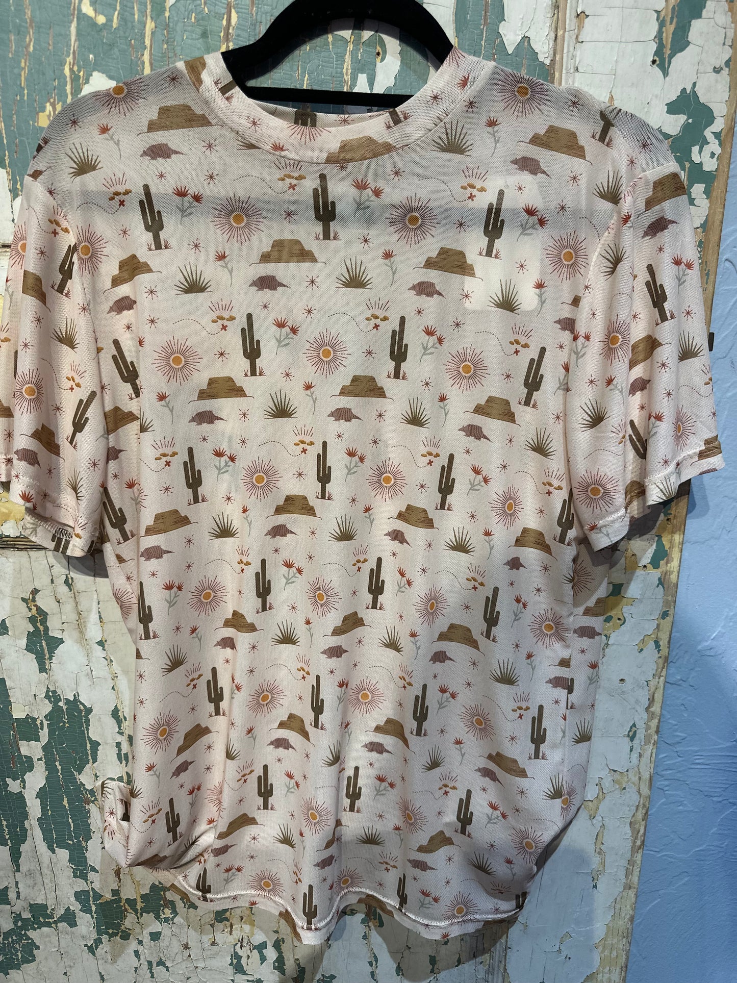 Desert Scene Short Sleeve Mesh Top