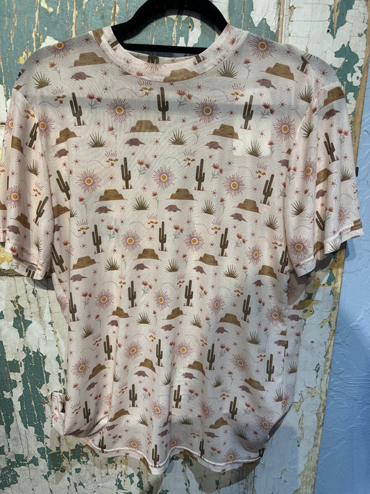 Desert Scene Short Sleeve Mesh Top