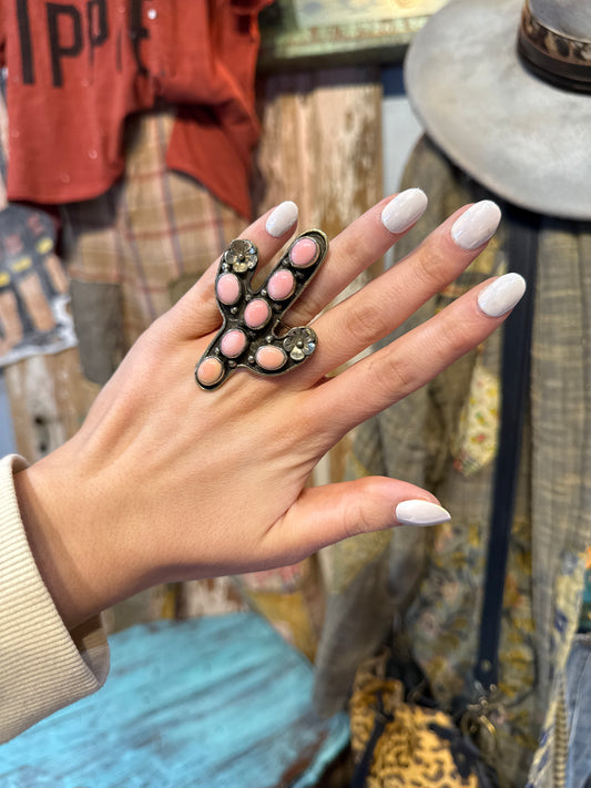 Tibetan Silver Conch Cactus Adjustable Ring