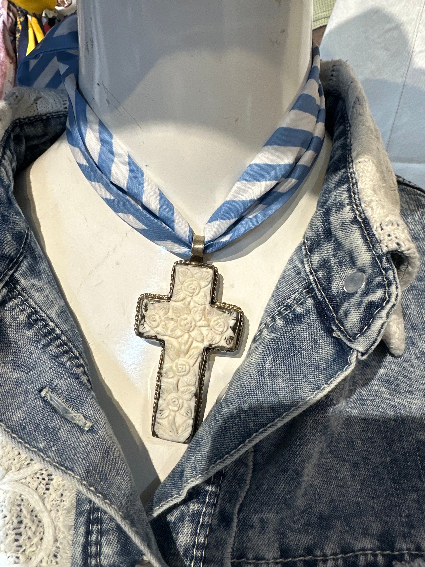 Tibetan Bone Floral Cross Pendant