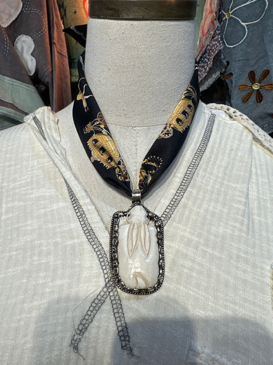 Tibetan Bone Bunny w Black Eyes Pendant