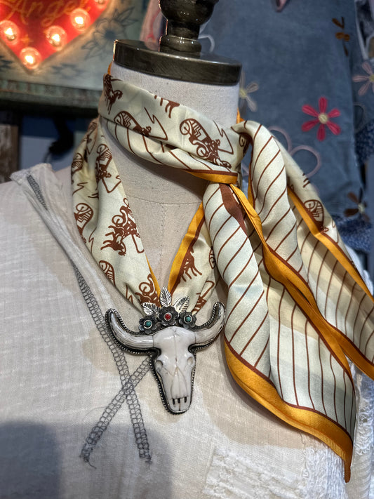 Tibetan Bone w Flower Crown Steer Pendant