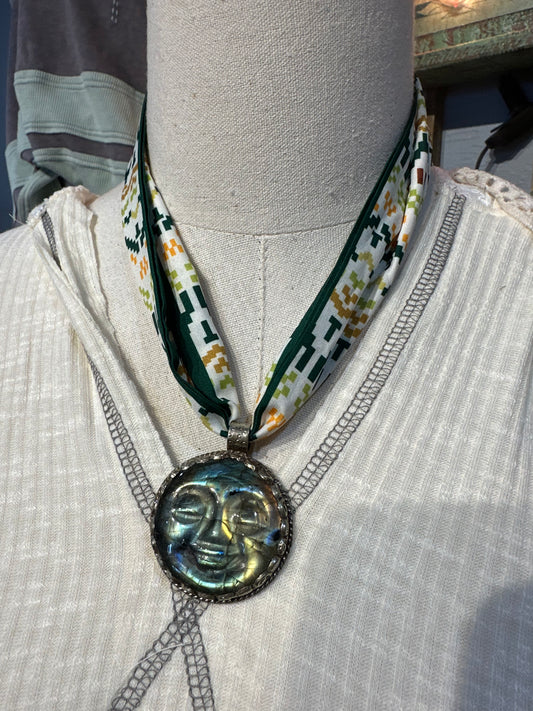 Tibetan Labradorite Moon Pendant