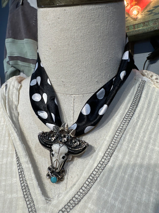 Tibetan Black Onyx & Turquoise Steer Pendant