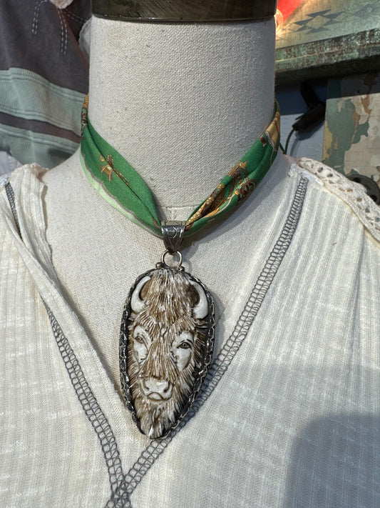 Tibetan Large Vintage Bone Buffalo Pendant