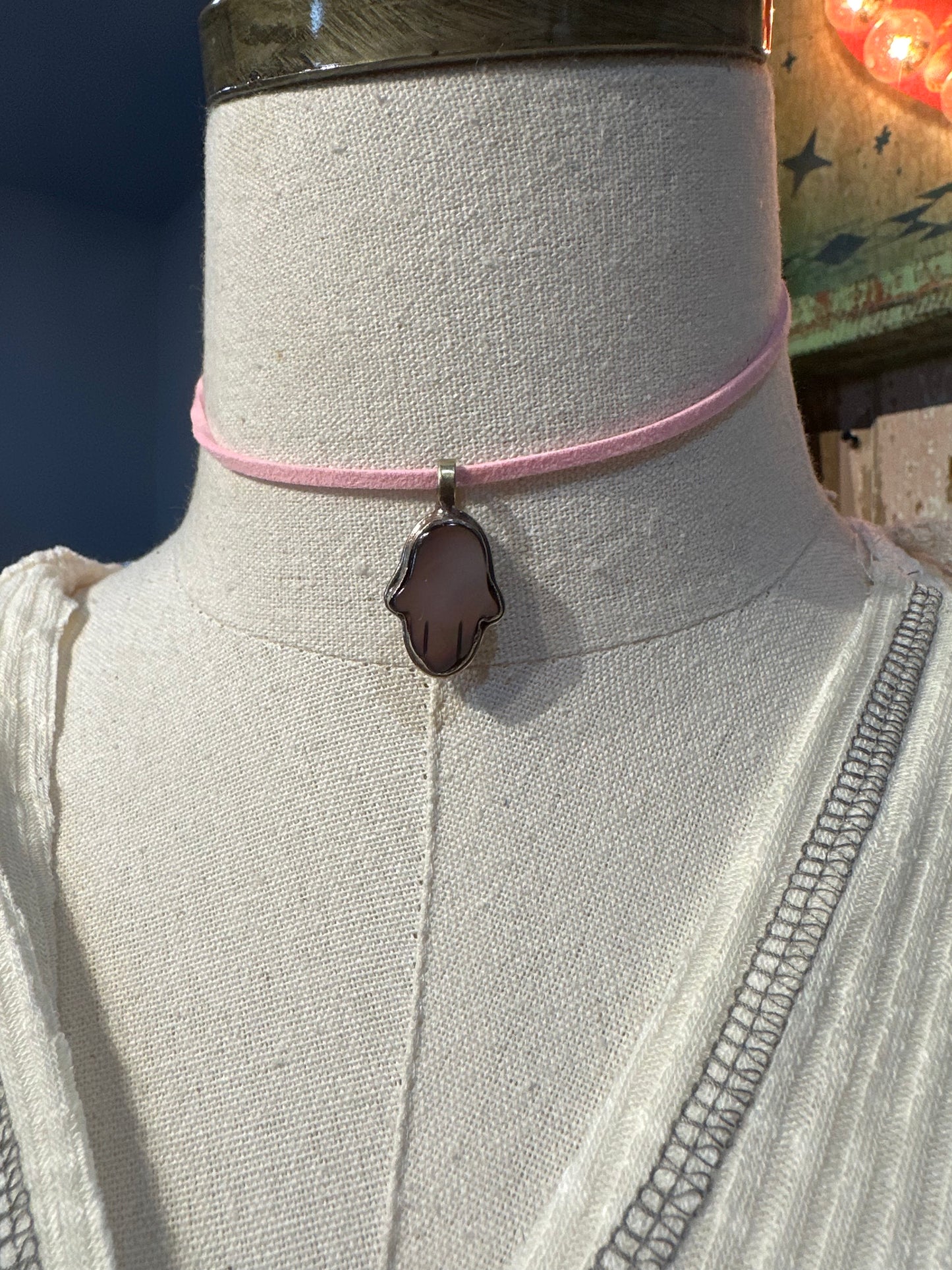 Tibetan Mother of Pearl Hamsa Pendant