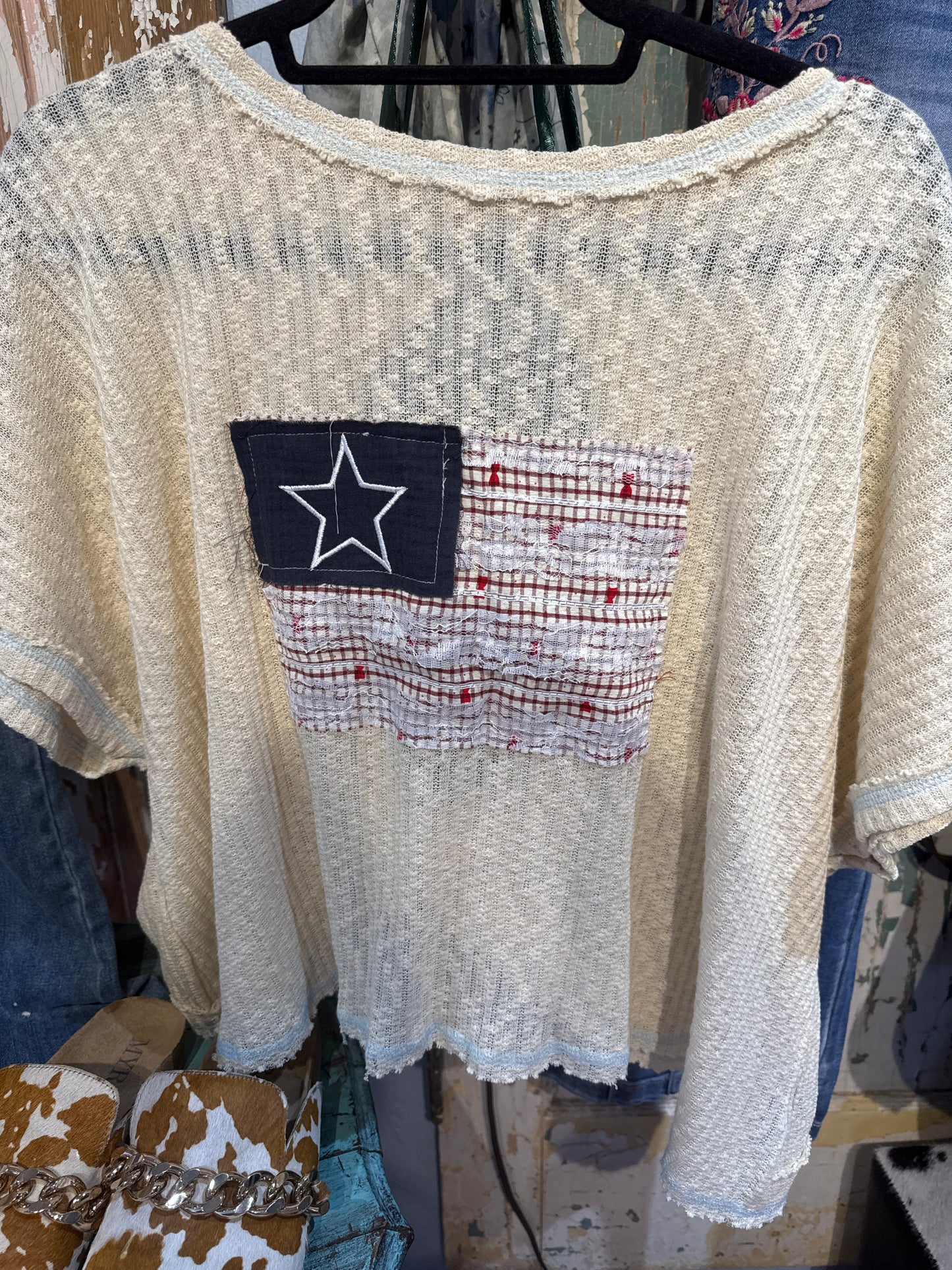 POL Butter Milk Flag Knit Top
