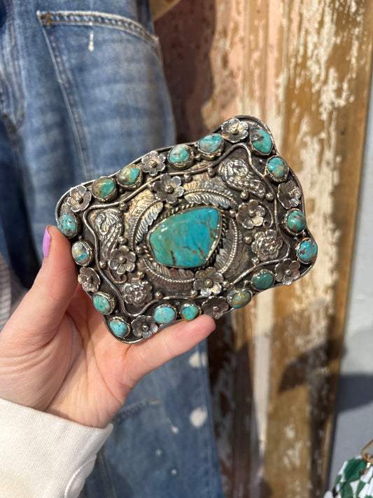 Turquoise Tibetan German Silver Belt Buckle
