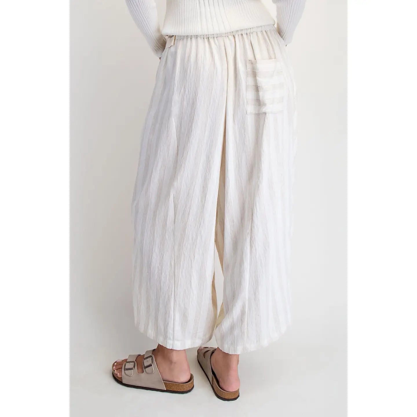 Natural Stripe Wide Leg Cropped Pants