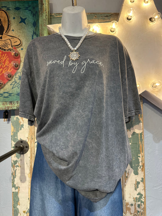 Saved By Grace Dark Washed Tee