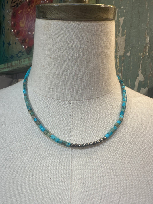Turquoise & Silver Pearl Layering Necklace