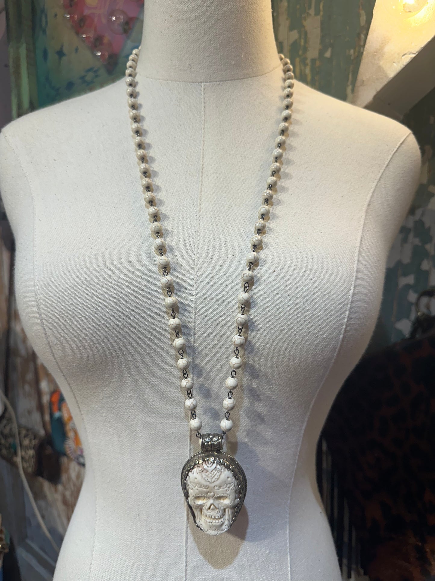 Tibetan Bone Sugar Skull Necklace