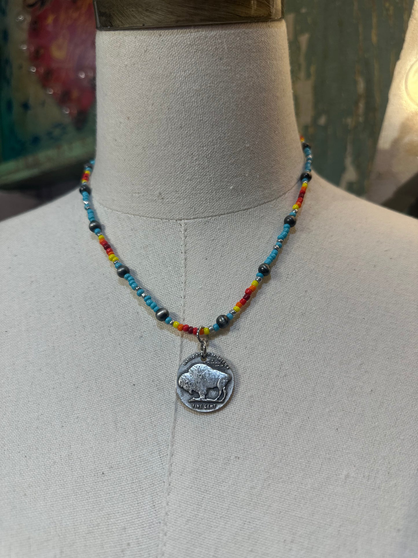 Colorful Bead Reversible Coin Necklace