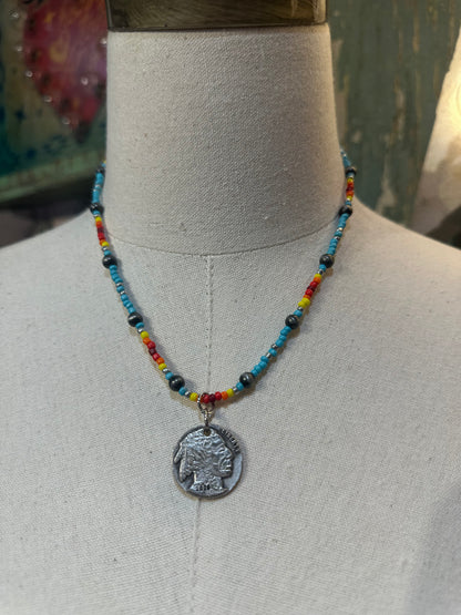 Colorful Bead Reversible Coin Necklace