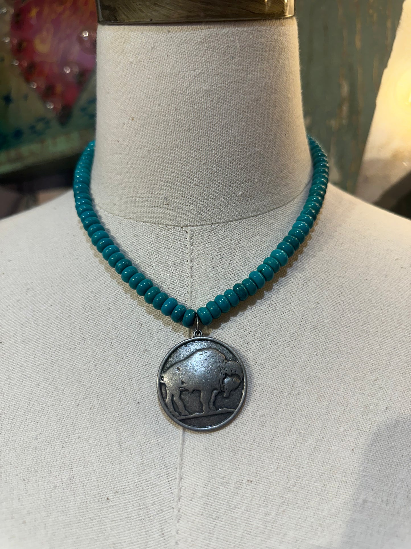 Inspired Turquoise Buffalo Coin Necklace