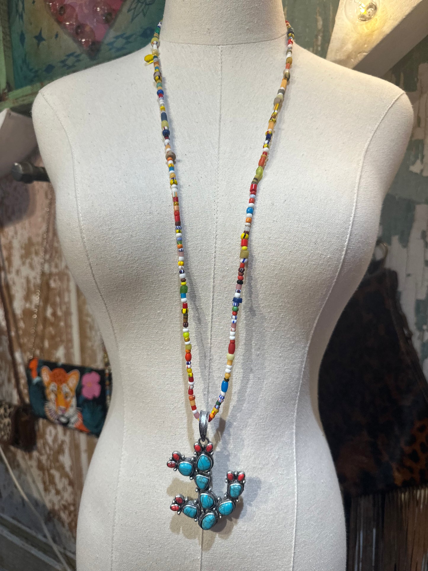 Colorful Bead Inspired Cactus Necklace