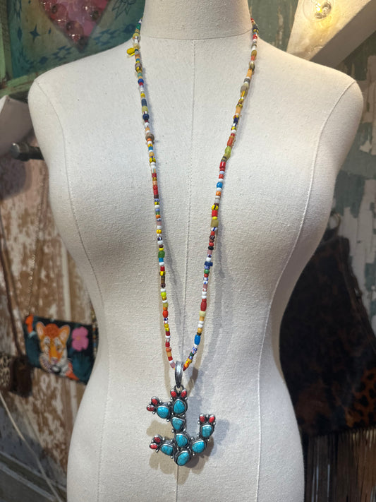 Colorful Bead Inspired Cactus Necklace