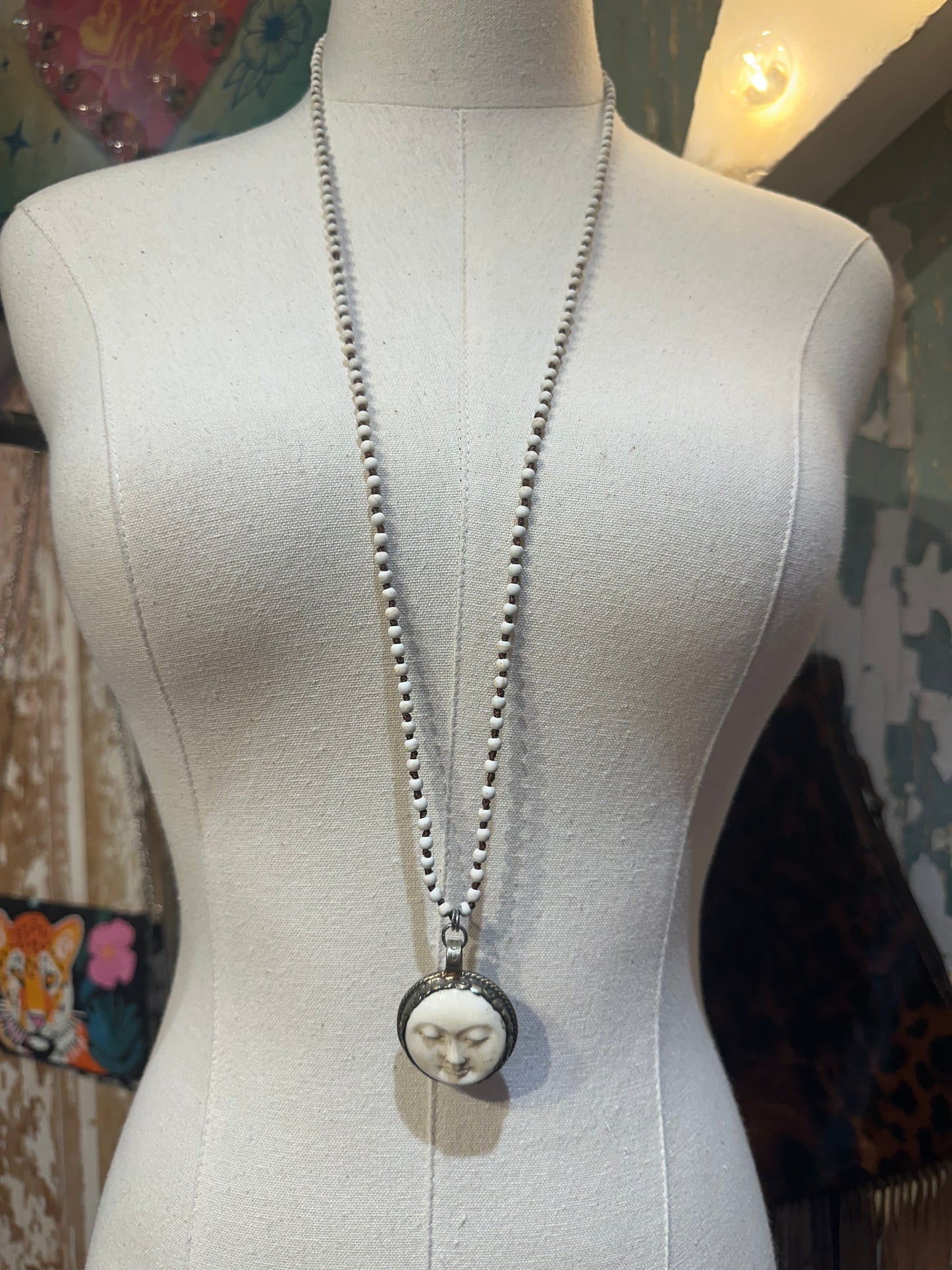 Tibetan Bone Moon Necklace