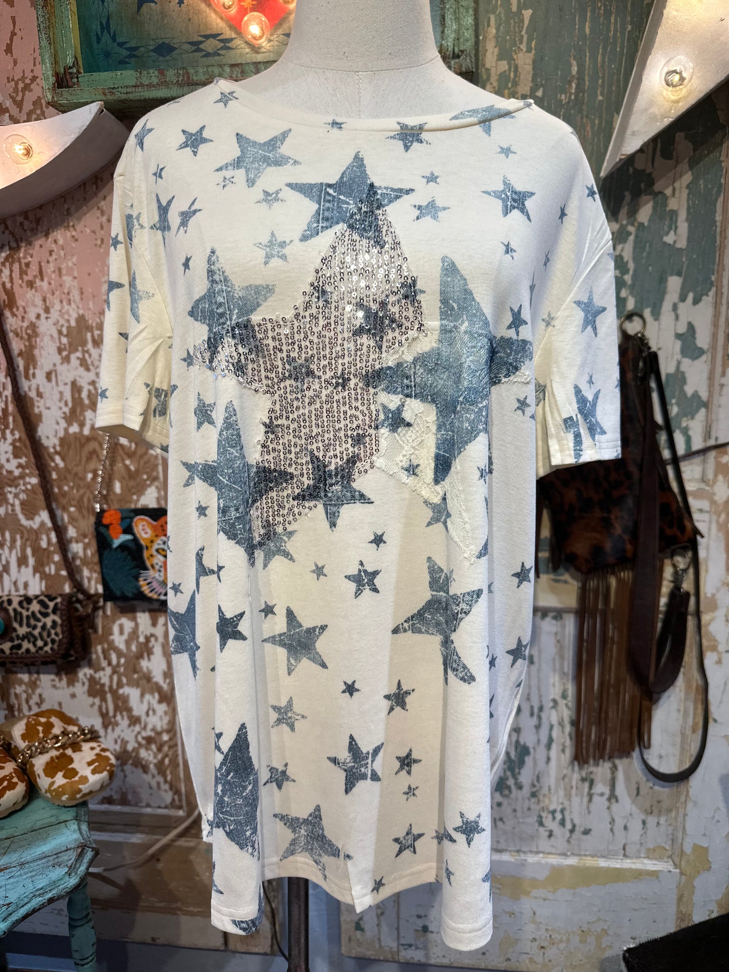 Blue Star Sequin Top