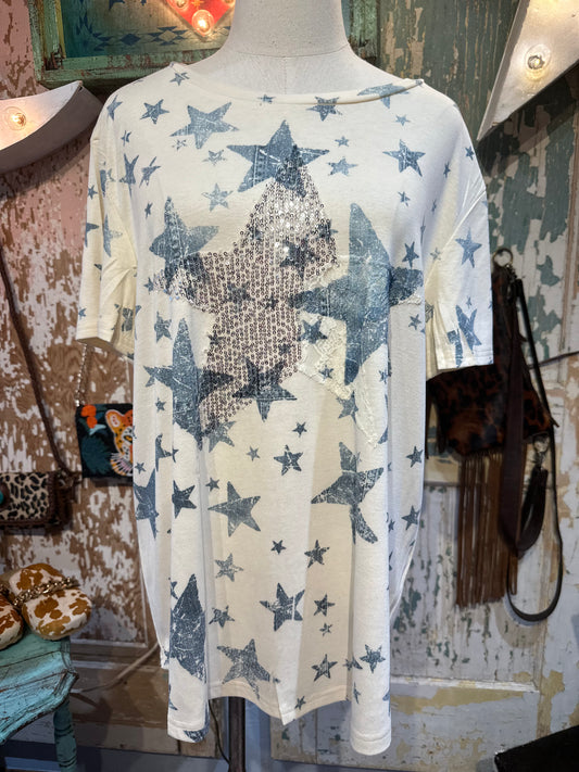 Blue Star Sequin Top