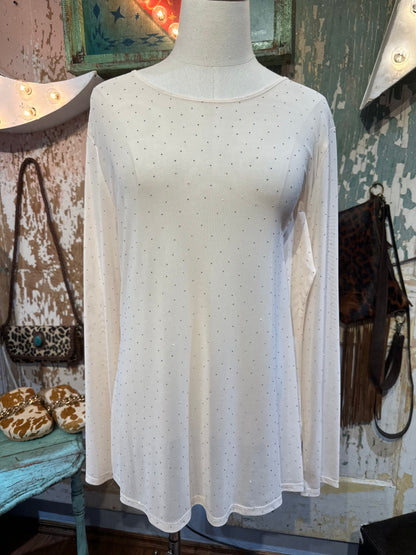Sparkly White Mesh Top