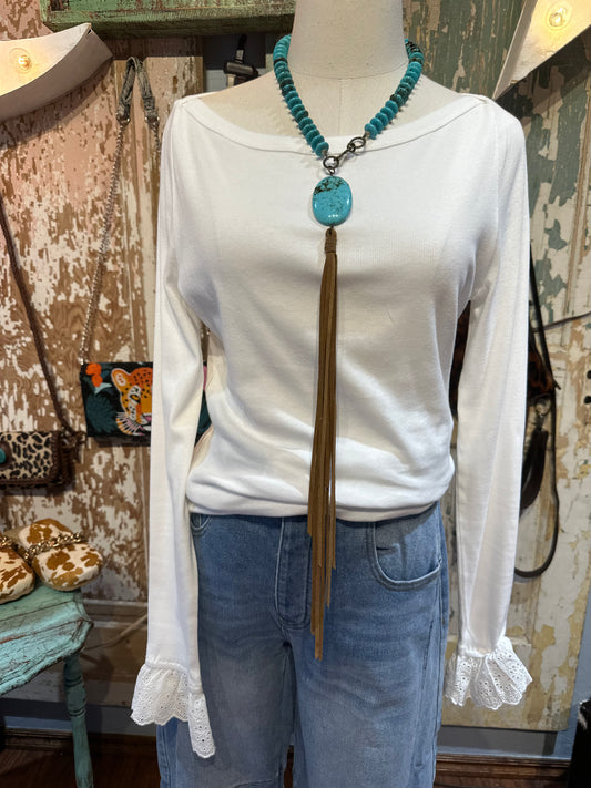 Easel White Lace Sleeve Top
