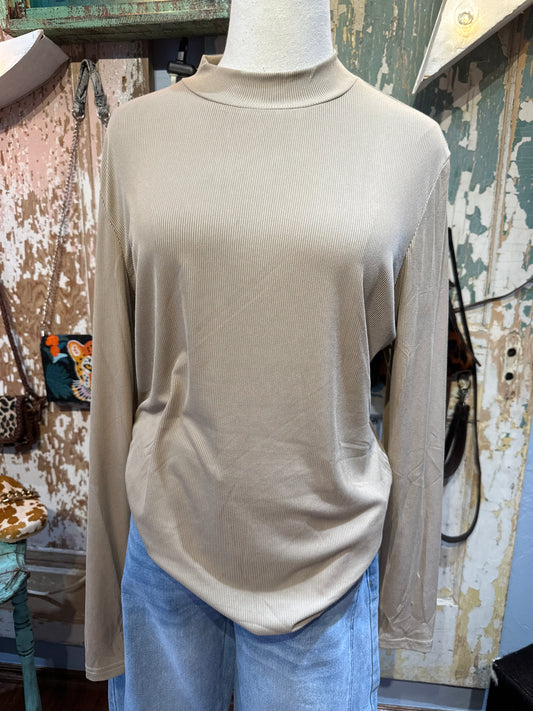 Taupe Ribbed Turtleneck Top