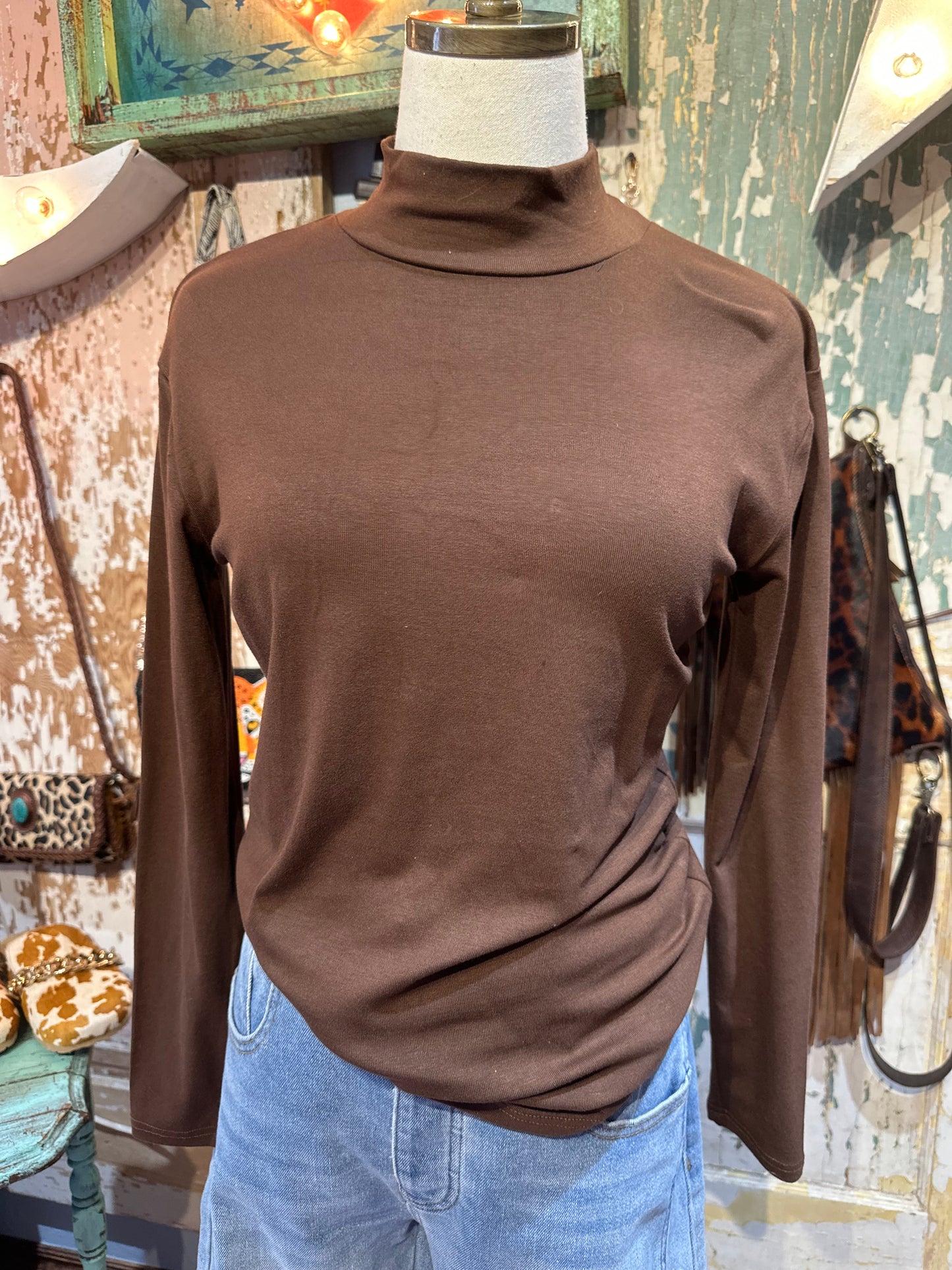 Brown Turtleneck Top