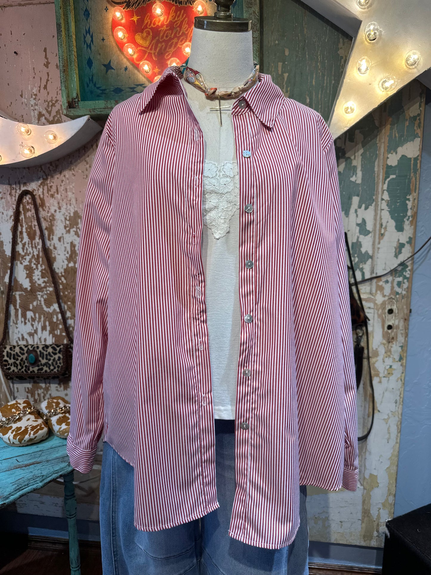 I Love Linen Striped Red Top
