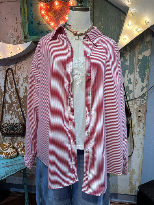 I Love Linen Striped Red Top