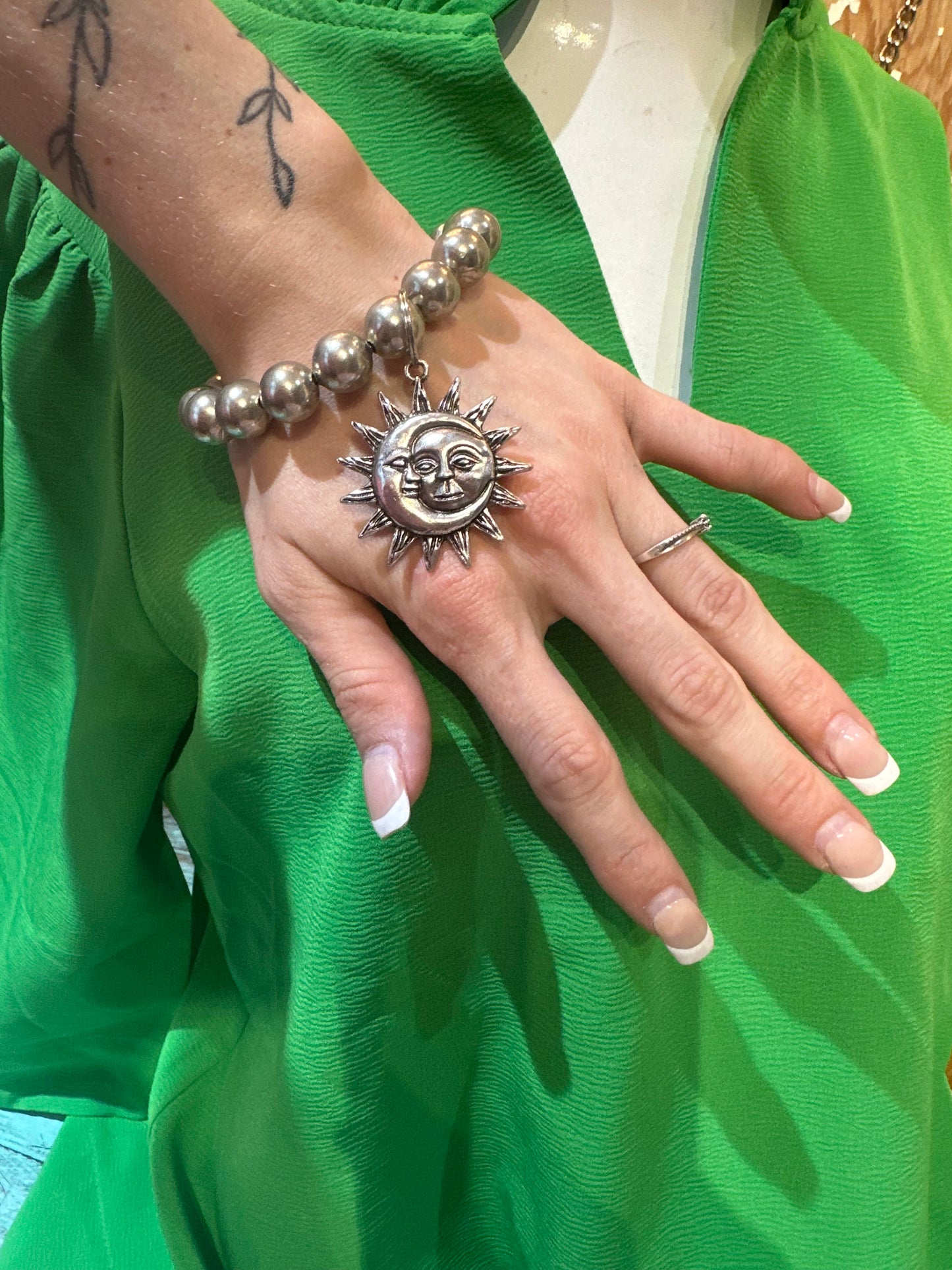 Inspired Silver Sun and Moon Bracelet