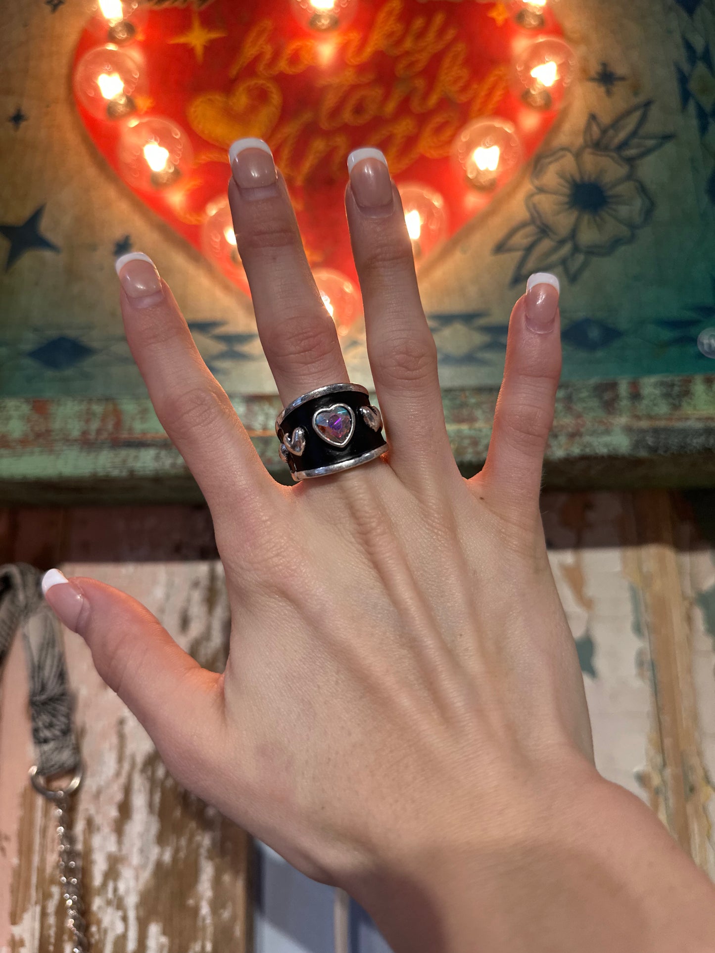 AB Crystal Heart Stretchy Ring