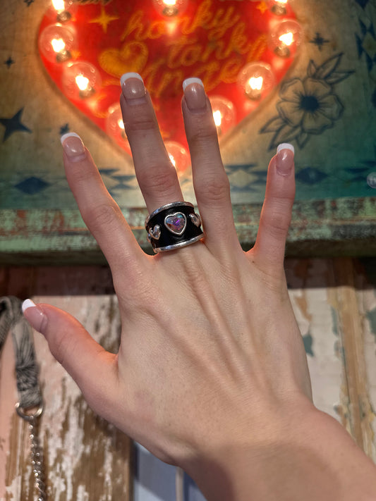 AB Crystal Heart Stretchy Ring