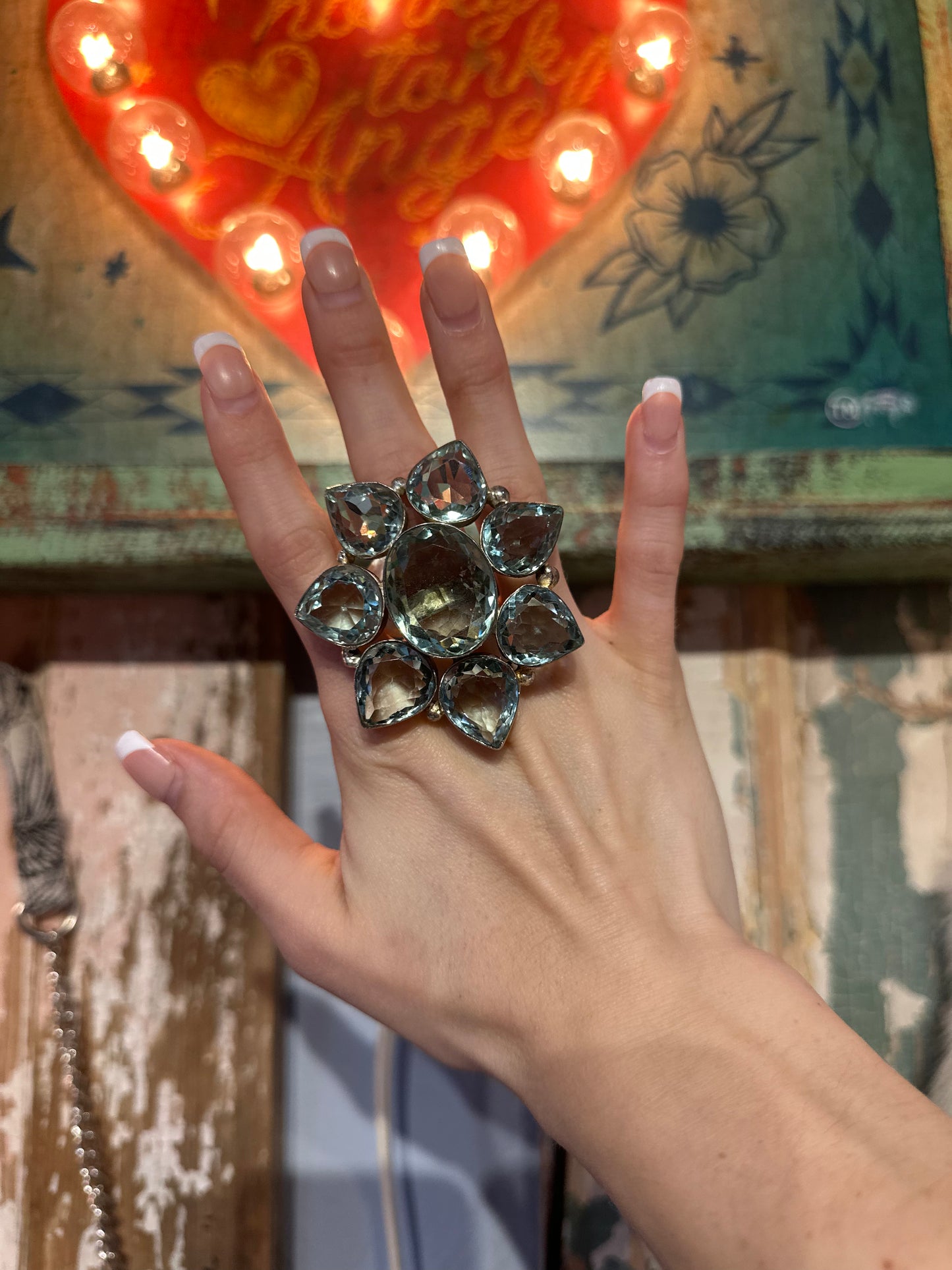 A Rare Bird Aquamarine Adjustable Ring