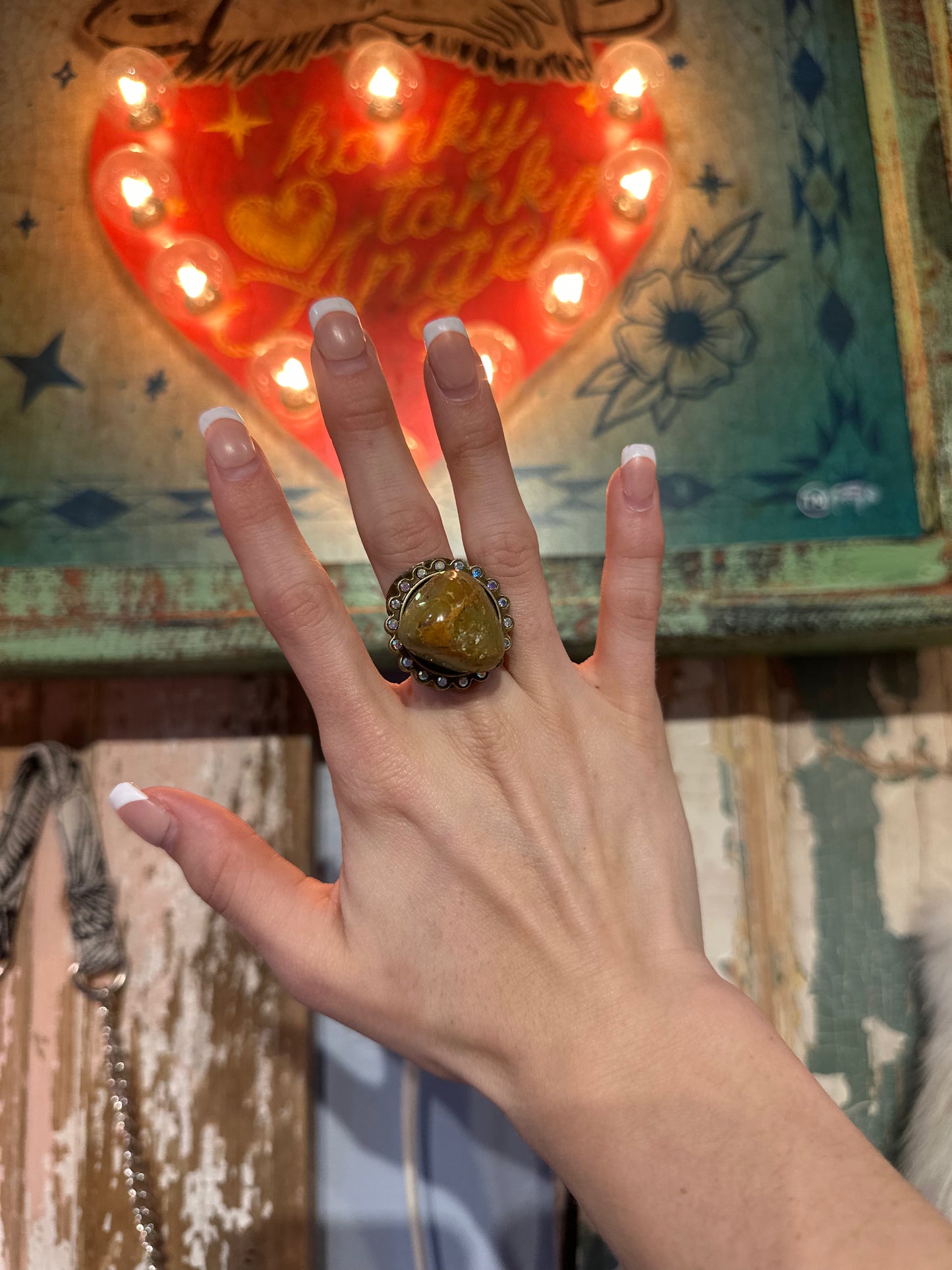 Sandra Ling Turquoise Chunk Adjustable Ring