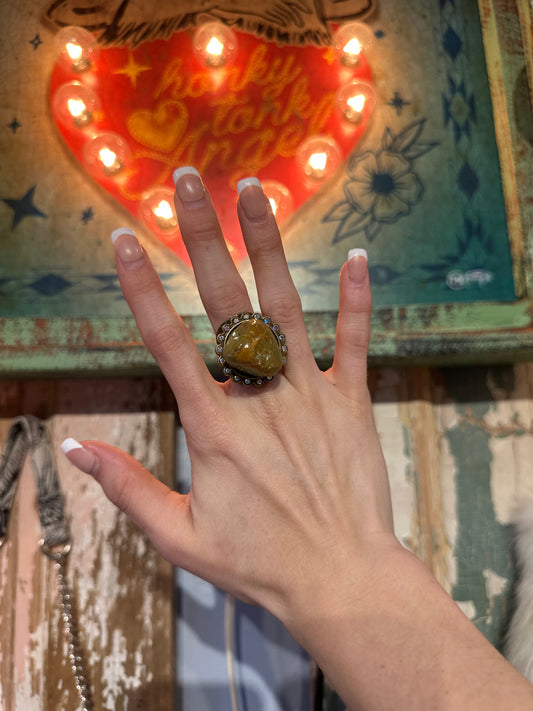 Sandra Ling Turquoise Chunk Adjustable Ring