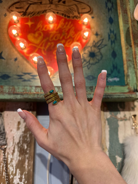 Inspired Gold & Turquoise Wrap Ring Size 7