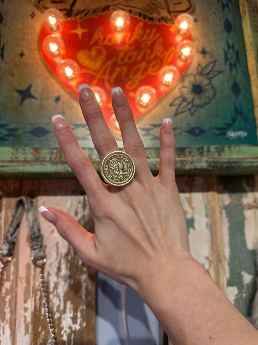 Inspired Mixed Metal Coin Stretchy Ring