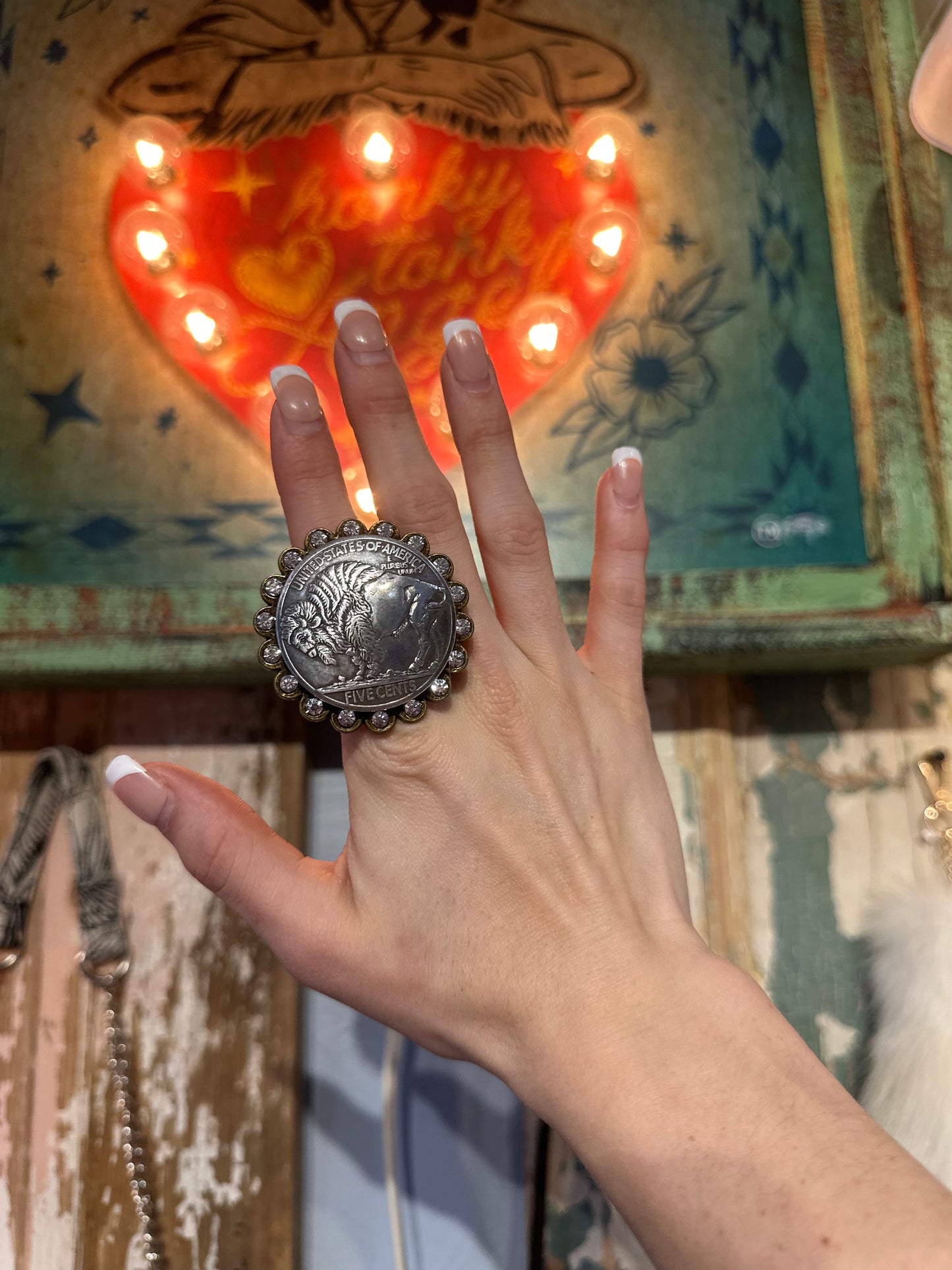 Buffalo Coin Bling Adjustable Ring