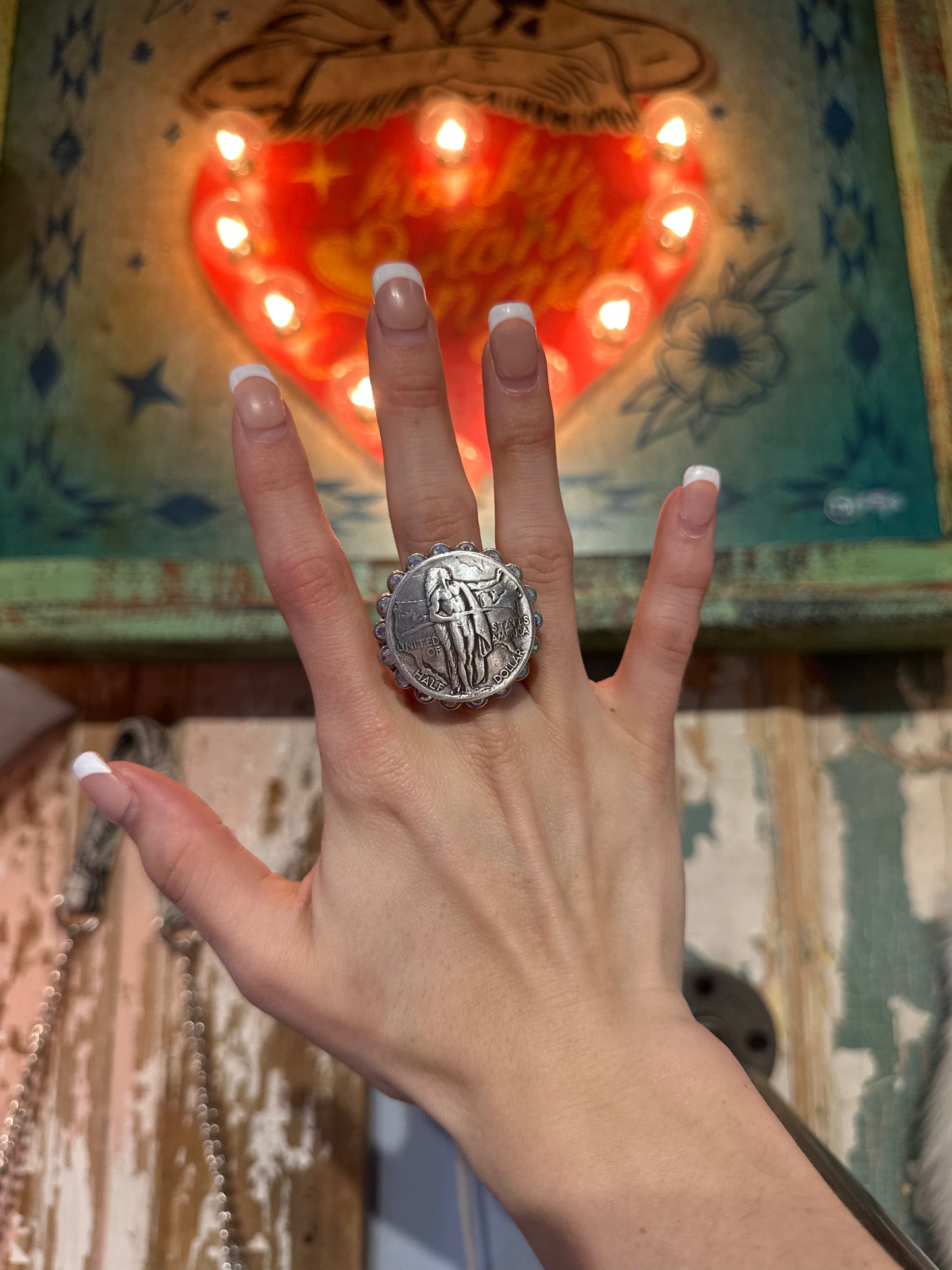 Indian Coin Bling Adjustable Ring