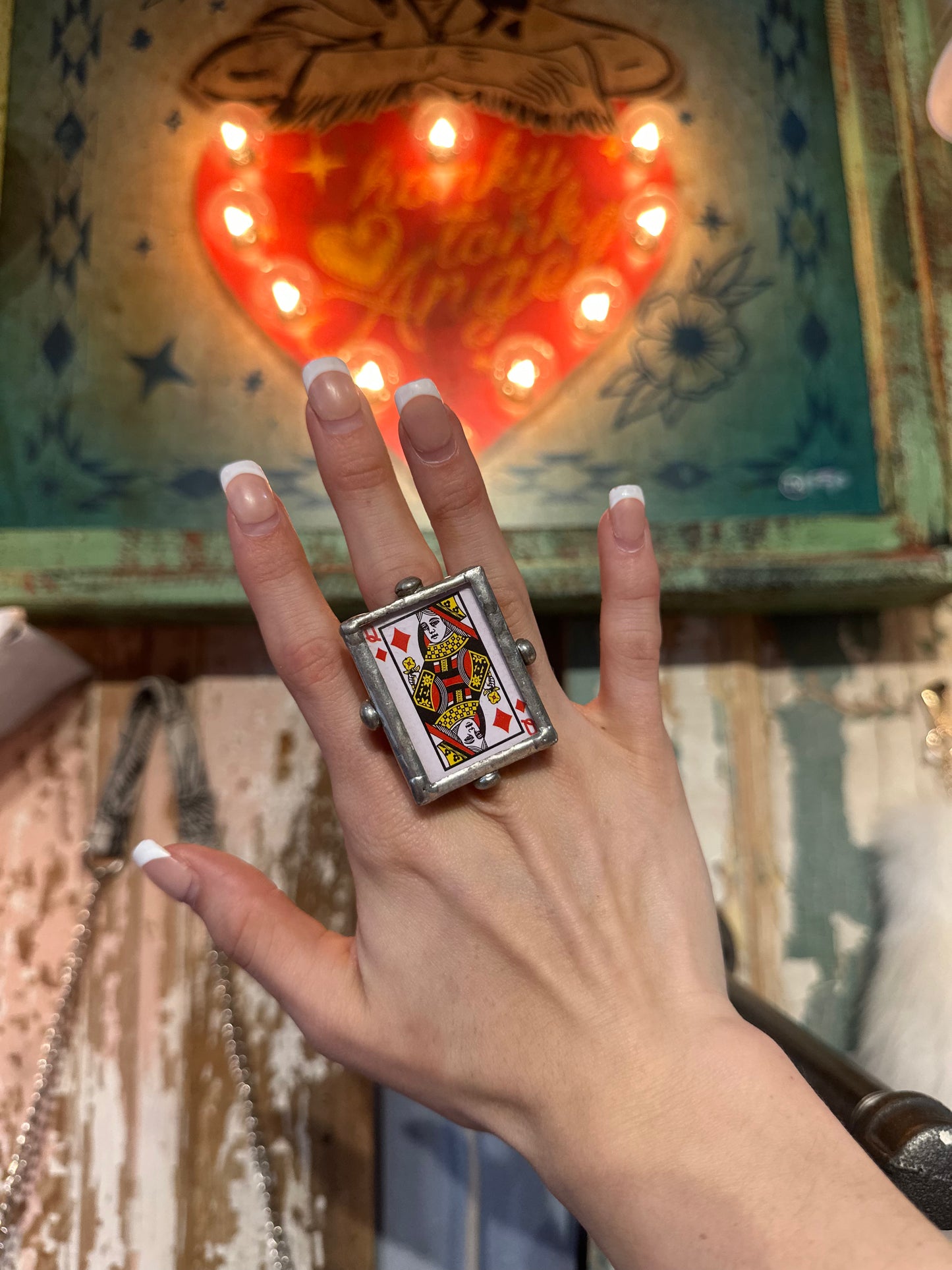Queen of Diamonds Adjustable Card Ring