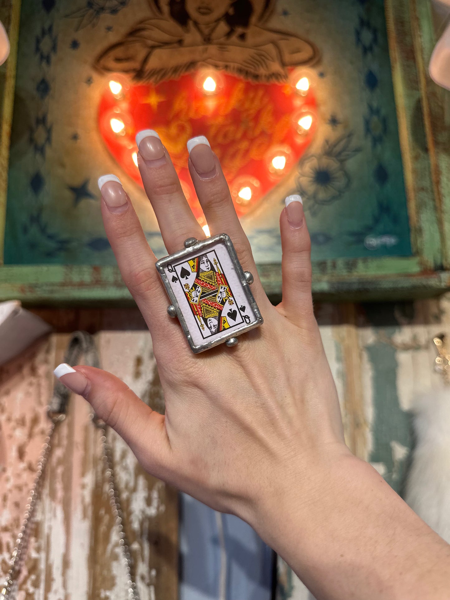 Queen of Spades Adjustable Card Ring