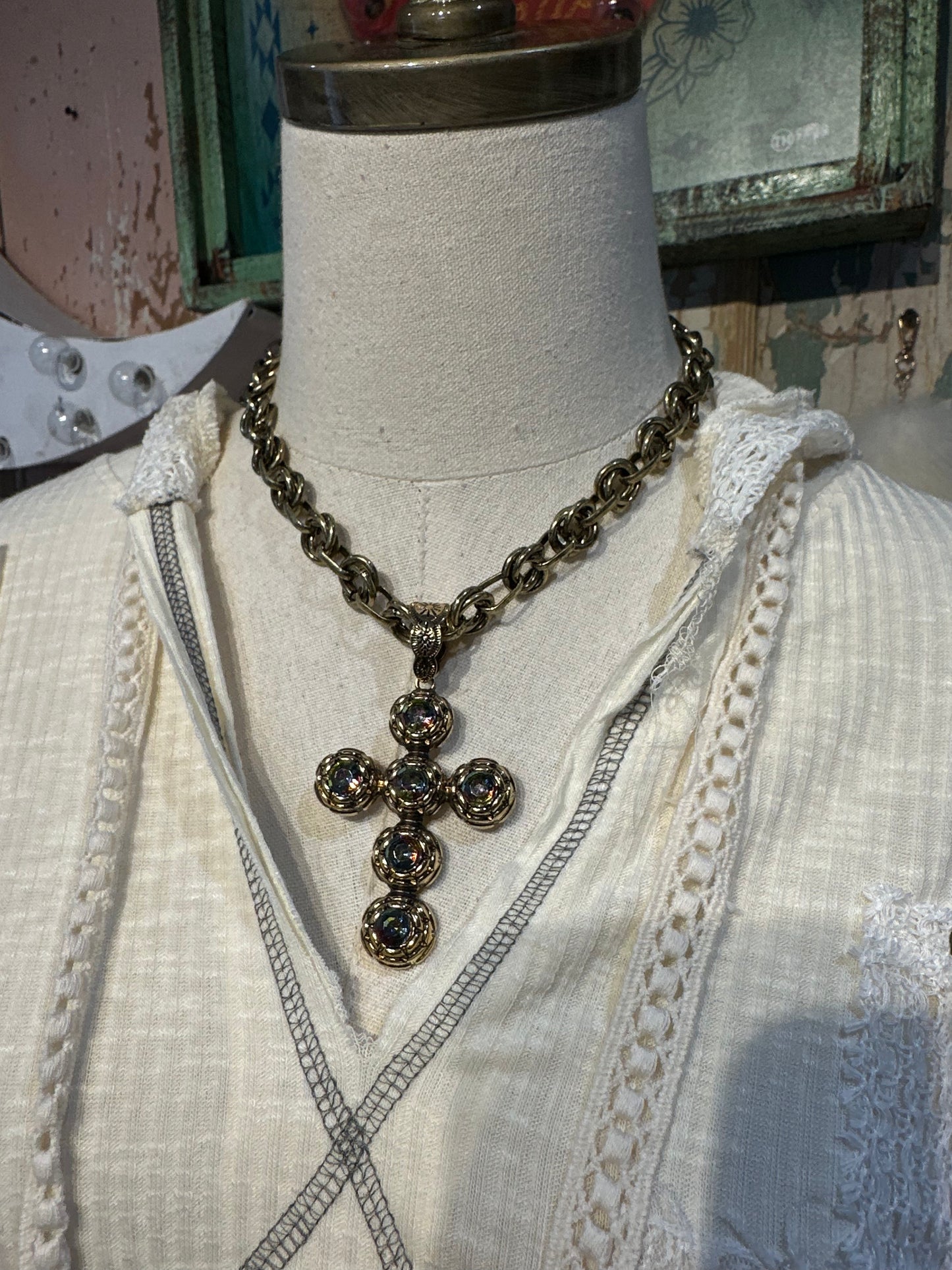 Inspired Gold & Volcano Crystal Cross Necklace